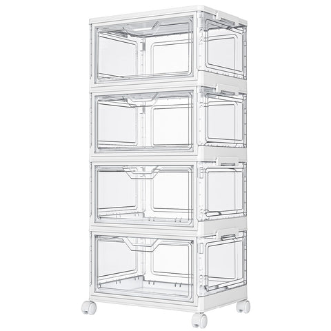 Kmiectse clear storage bins with lids, four-tier stack for organized closets and easy visibility.