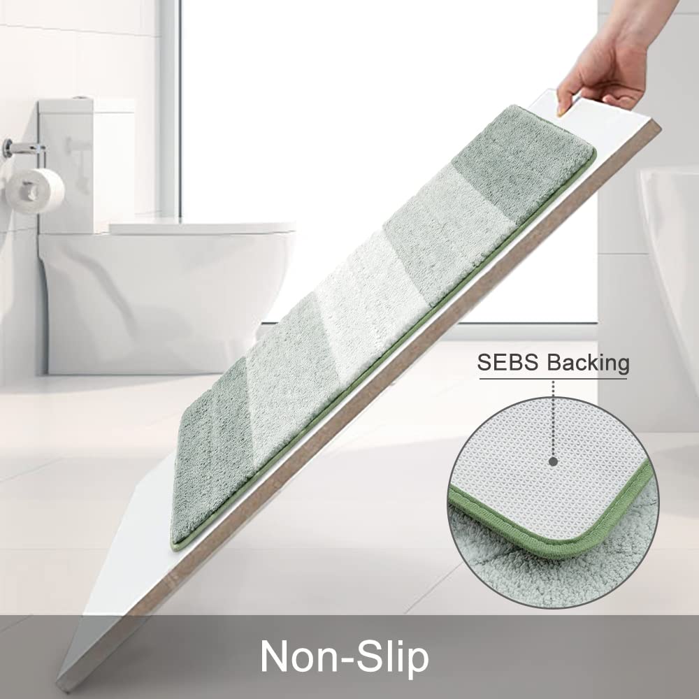 Kmson bath mat non-slip backing keeps the rug in place on dry, smooth tile.