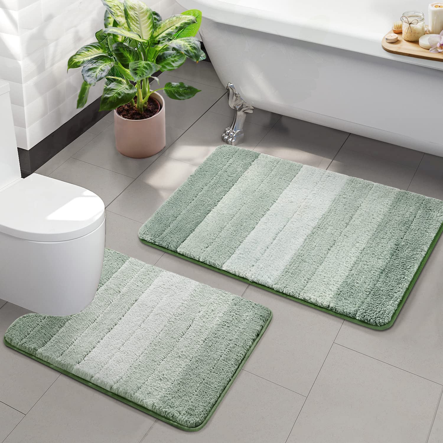 Kmson ombre bath mat set big rug green offers plush comfort and fast drying beneath your feet.
