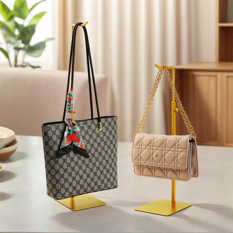 KMtilsh golden handbag display with metal base provides sturdy support