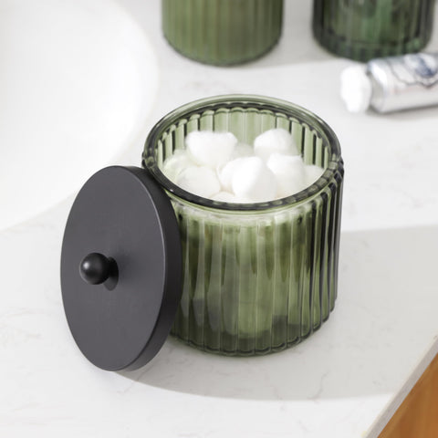 KMwares olive green glass bathroom set enhances warm, premium decor.
