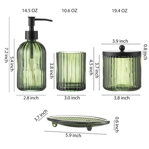 KMwares olive green glass embossed detail adds vintage charm.