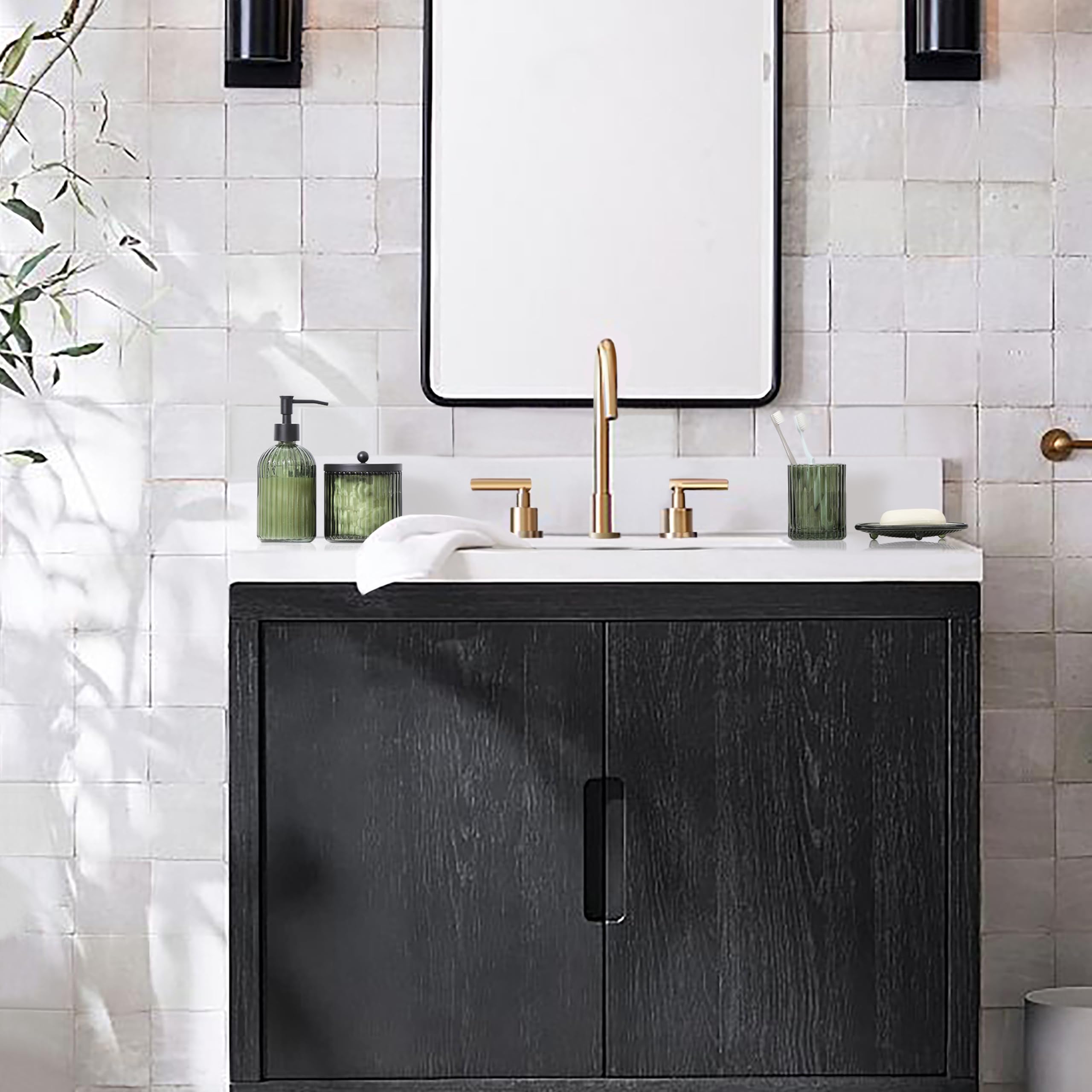 KMwares olive green glass tumbler for rinsing or makeup brushes.