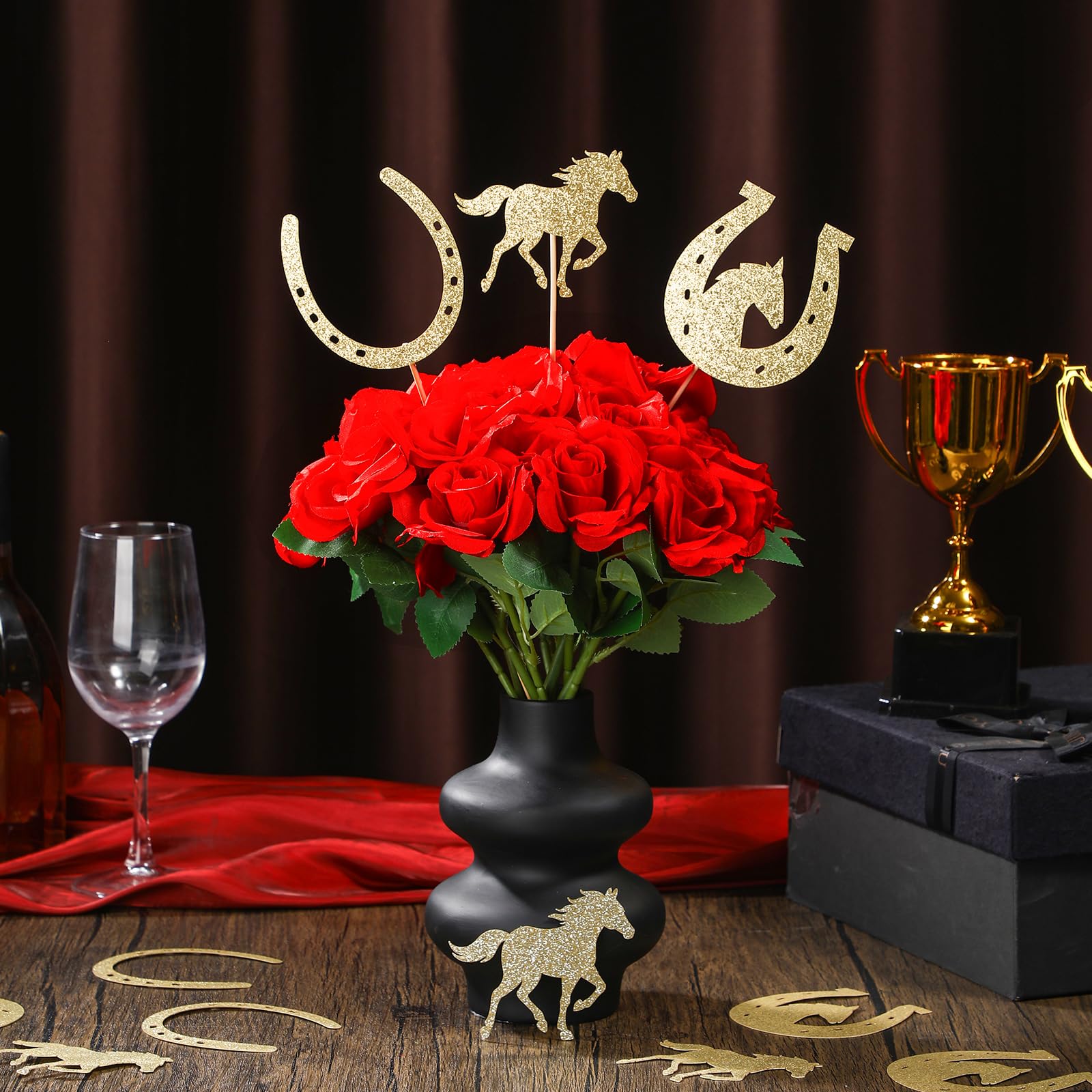 Knitgrip Kentucky Derby horseshoe sticks toppers brighten party tables