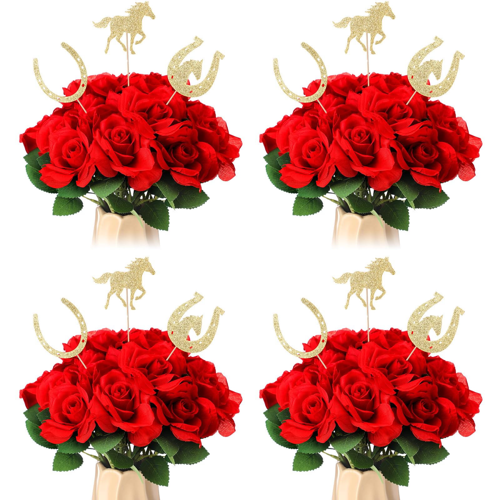 Knitgrip Ky Derby roses centerpiece closeup highlights lifelike blooms for elegant Derby table decor