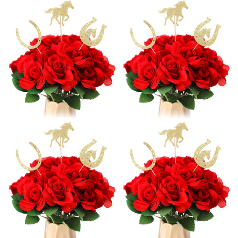 Knitgrip Ky Derby roses centerpiece closeup highlights lifelike blooms for elegant Derby table decor