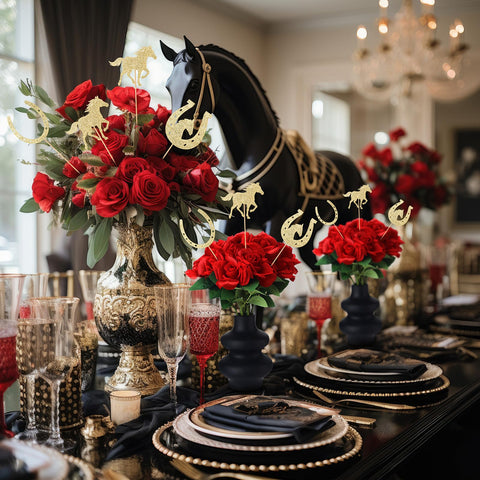 Knitgrip Ky Derby horse table decor setup elevates event ambience