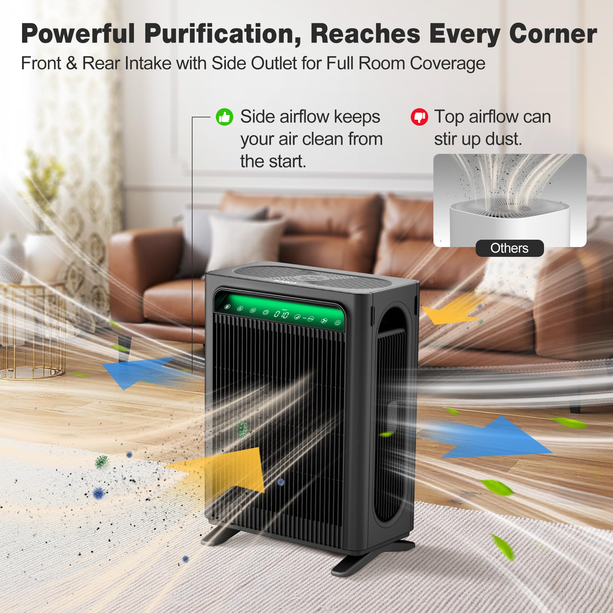 KNKA air purifier with real-time AQI display for easy air quality monitoring.