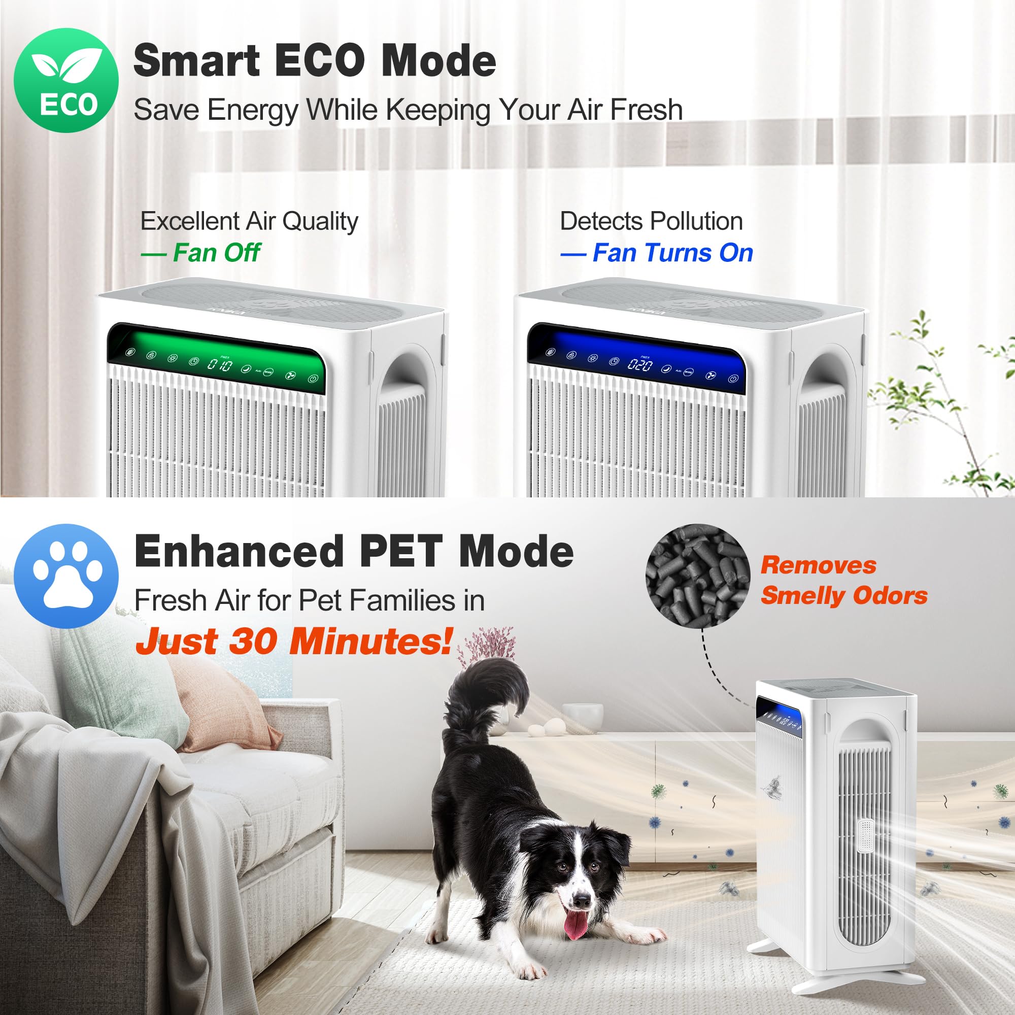 KNKA air purifier dual inlet and outlet design accelerates air circulation for faster refresh.