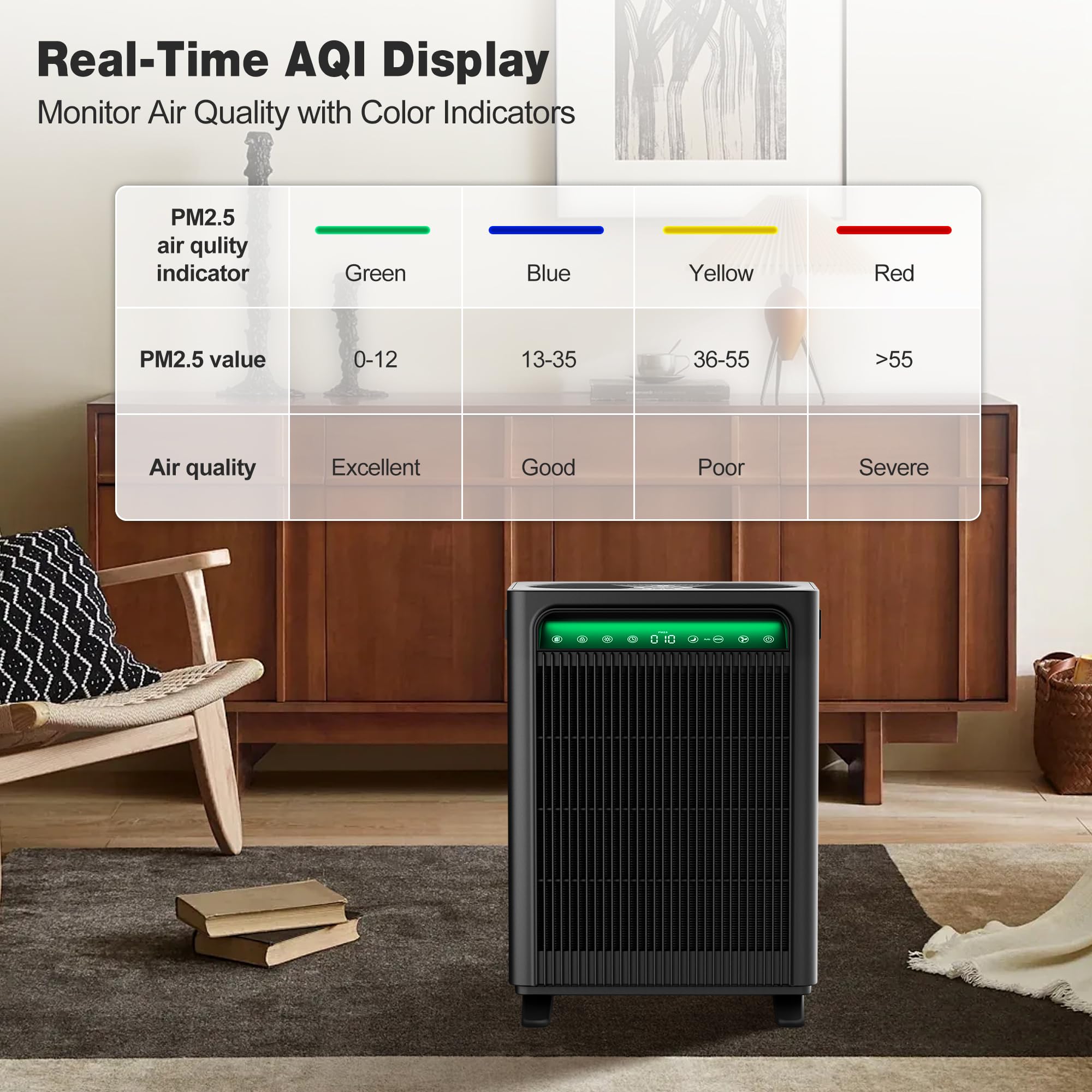 KNKA air purifier placed in a living room for broad space purification.