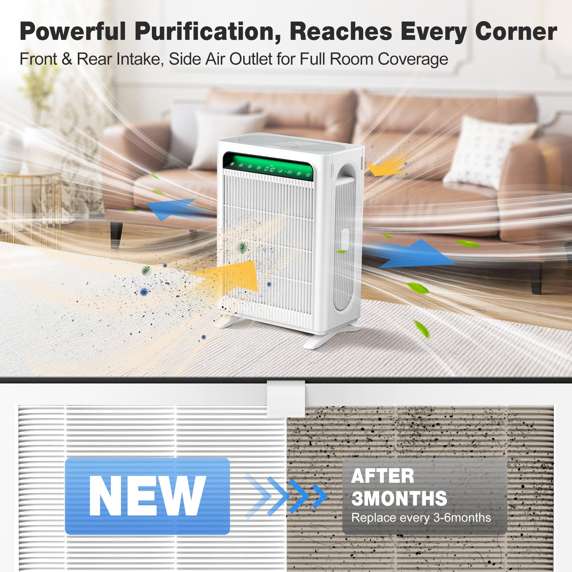 KNKA APH4000 true HEPA filter captures fine particles for cleaner indoor air.