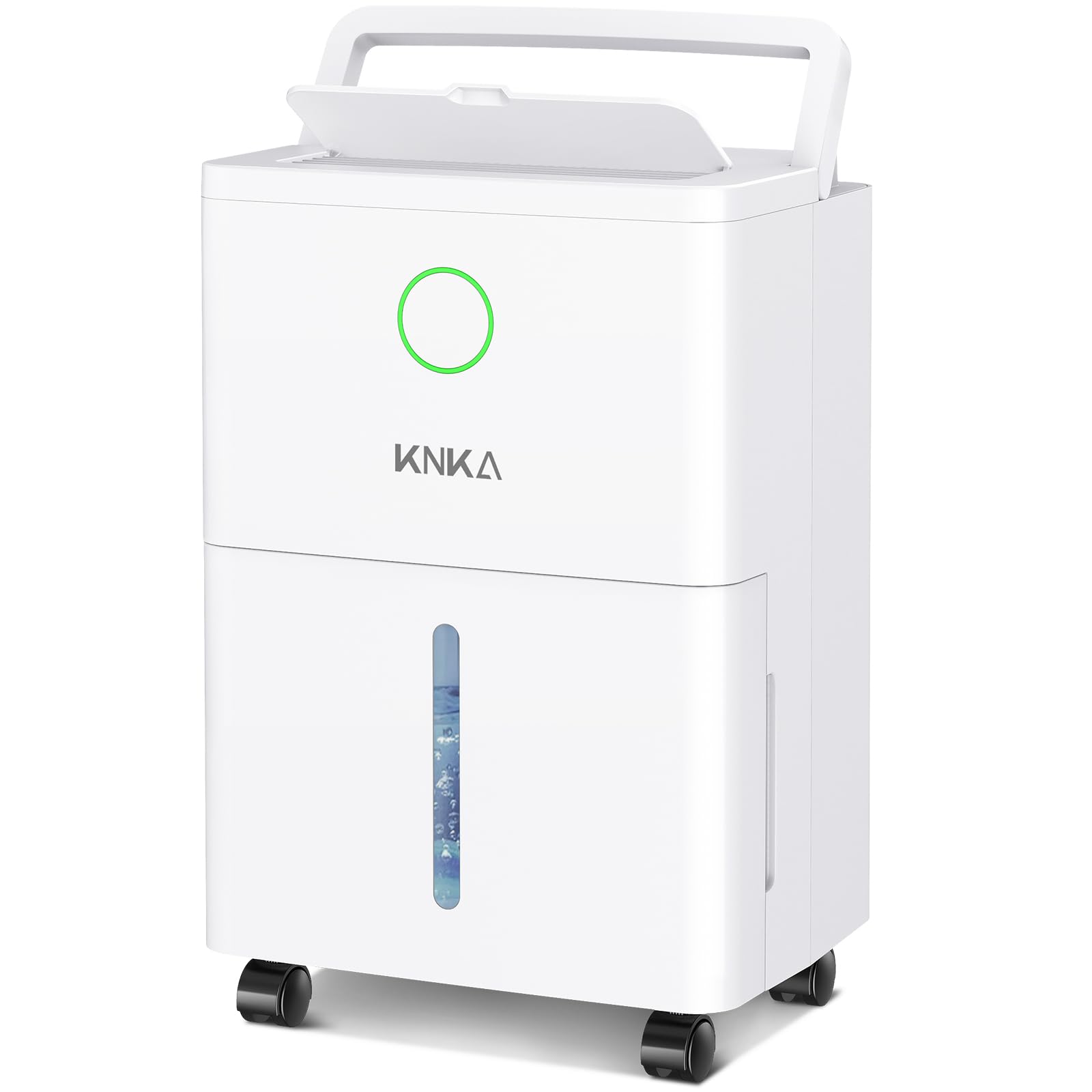 KNKA 1600 sq ft dehumidifier front view for basement moisture control.