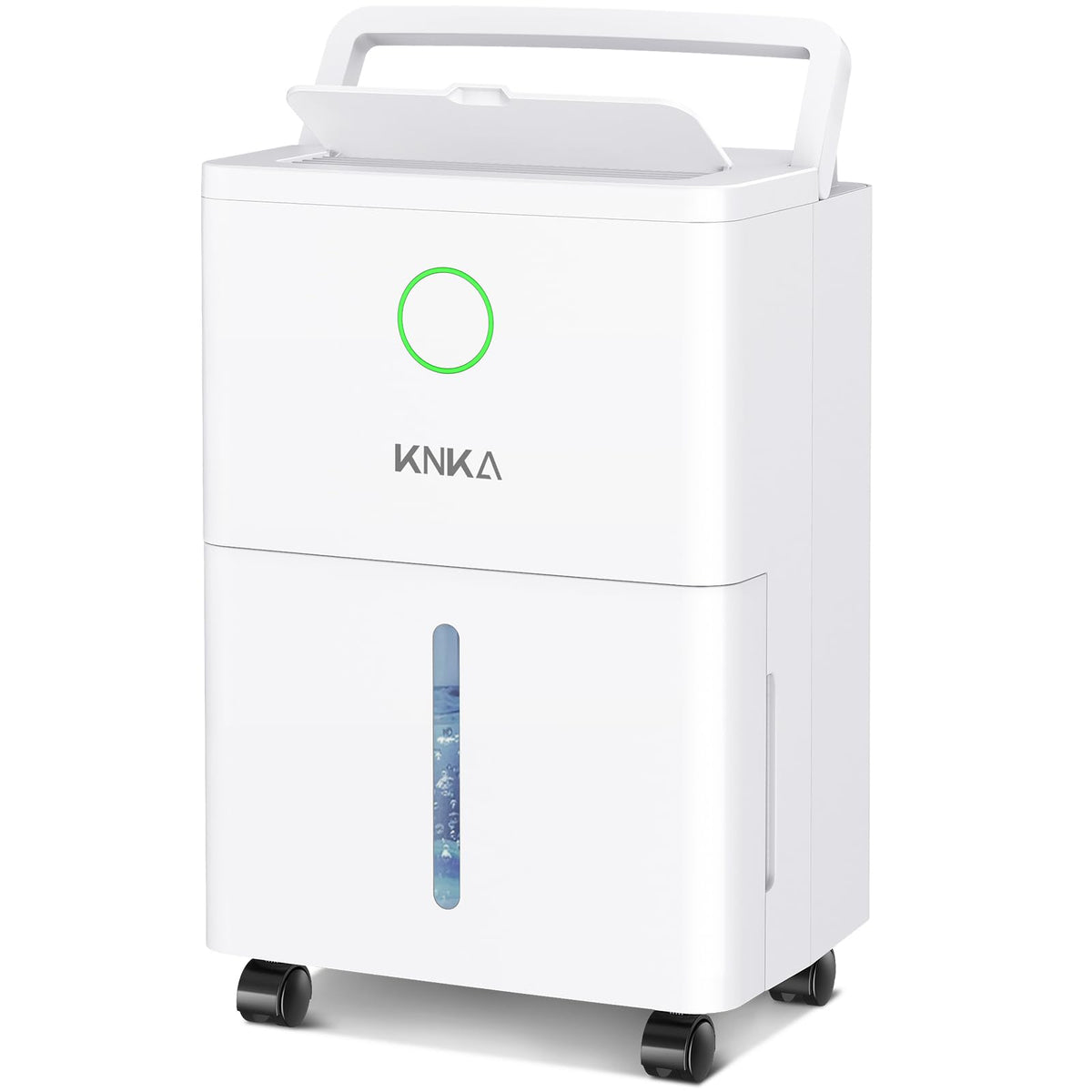 KNKA 1600 sq ft dehumidifier front view for basement moisture control.