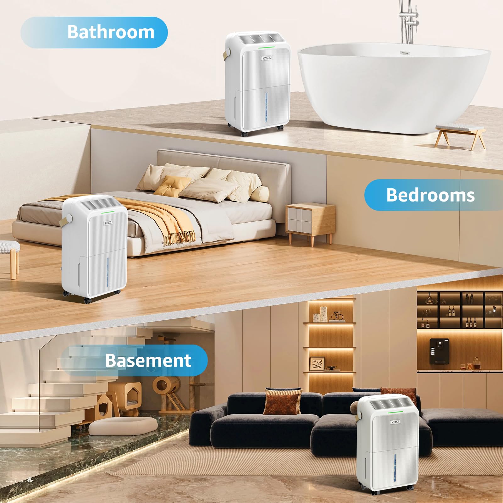 KNKA dehumidifier portable-design with wheels and soft handle for easy movement