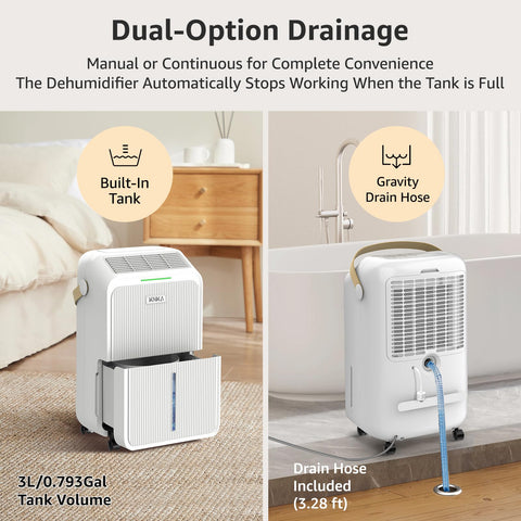 KNKA dehumidifier smart-controls highlighting easy humidity tuning and timer functions