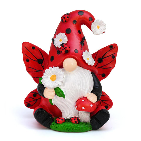 KnomeKo Ladybug Gnome with daisies brightens outdoor spaces.