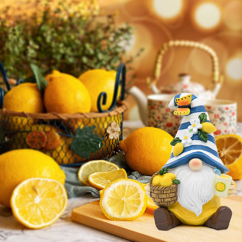 KnomeKo lemon kitchen decor gnome adds a playful centerpiece touch.
