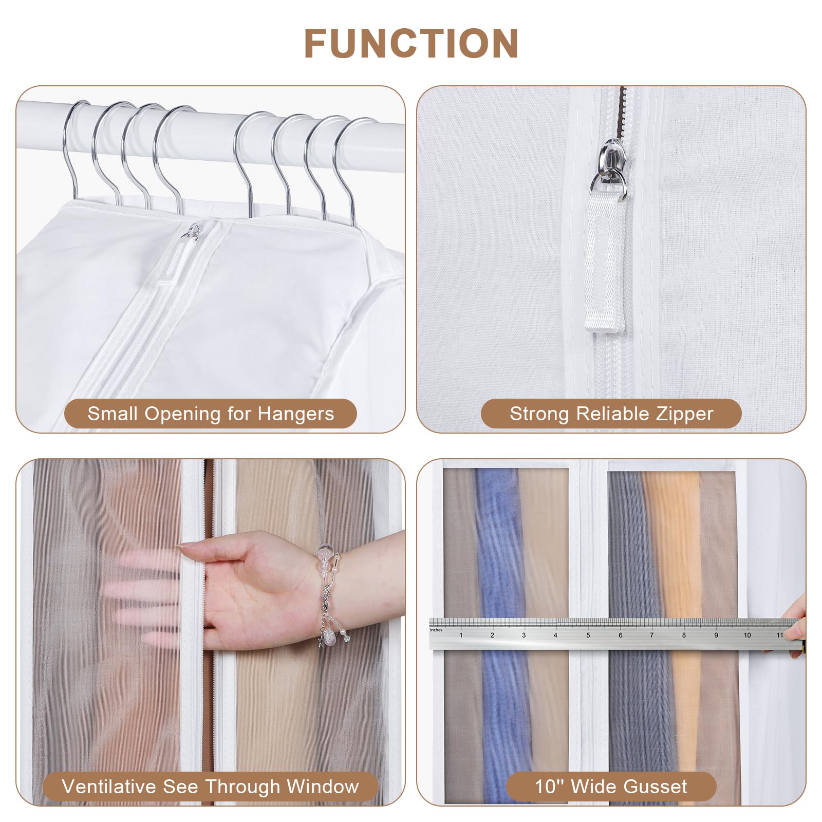 Kntiwiwo garment bag features a 10-inch gusset for spacious, wrinkle-free storage.