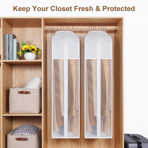 Kntiwiwo dust cover with zipper protects suits and jackets during travel.