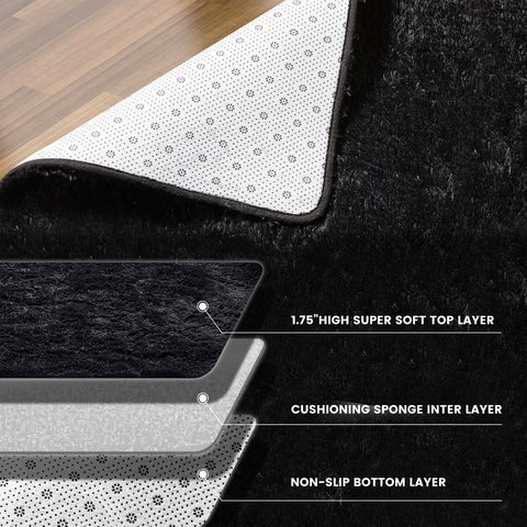KNZE modern black rug complements minimalist decor with sleek styling.