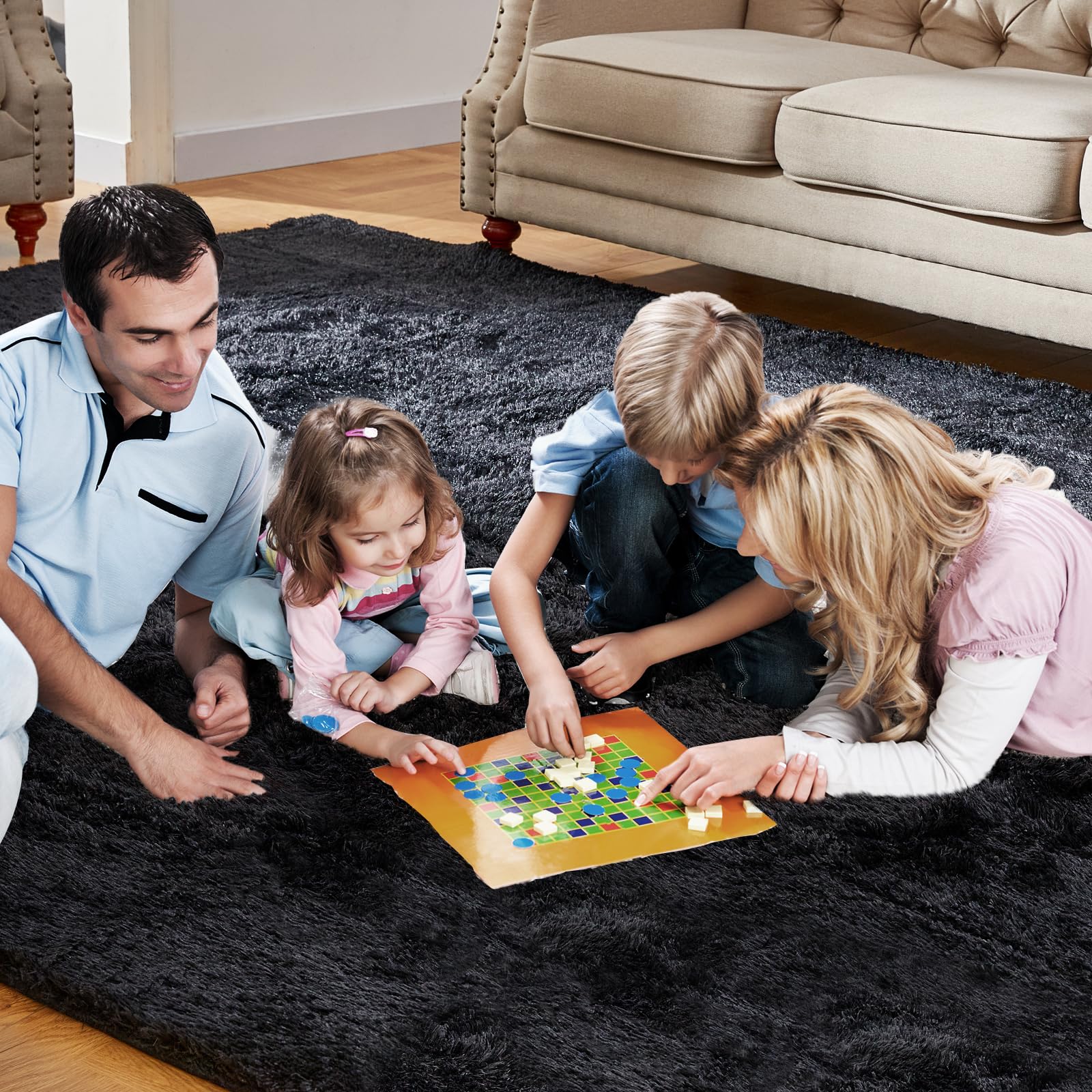 KNZE rug shows non-slip dots for secure placement on floors.