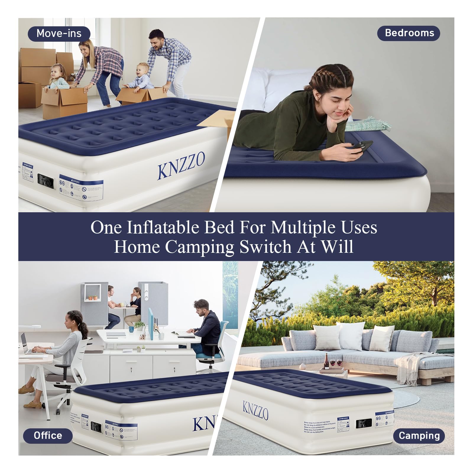 KNZZO twin air mattress supports up to 330 lbs for versatile sleeping arrangements.