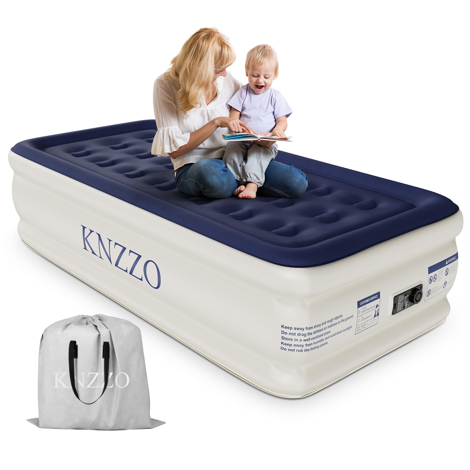 KNZZO twin air mattress with built-in pump ensures rapid inflation for guests.