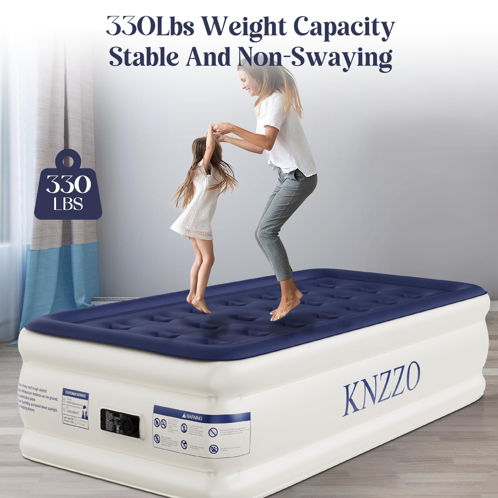 KNZZO twin air mattress with soft flocked top offers plush, skin-friendly comfort.