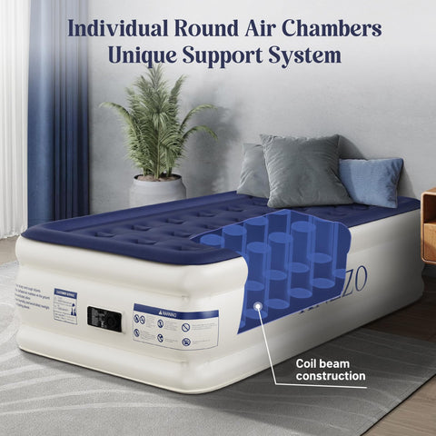 KNZZO twin air mattress with waterproof, puncture-resistant fabric for durable use.