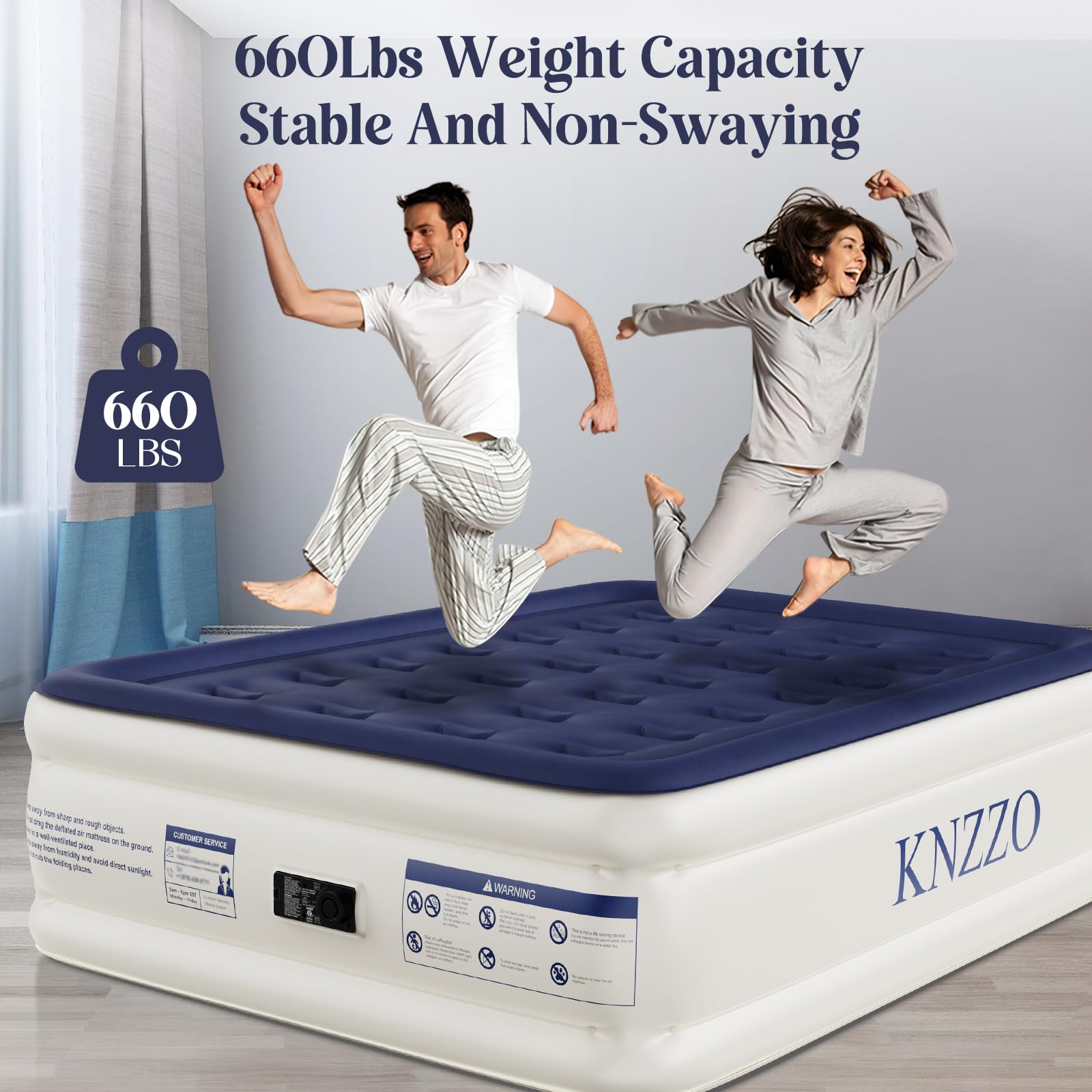 KNZZO full air mattress with plush flocked top for comfort