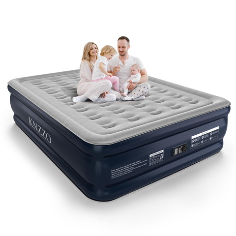 KNZZO queen air mattress with built-in pump for fast setup.