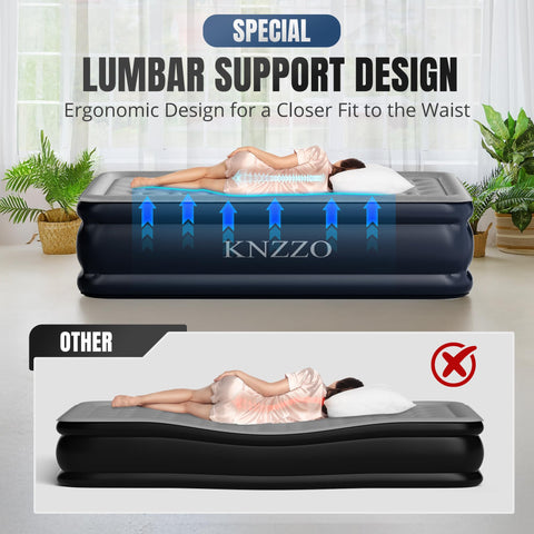KNZZO queen air mattress deflates quickly for compact storage after use.