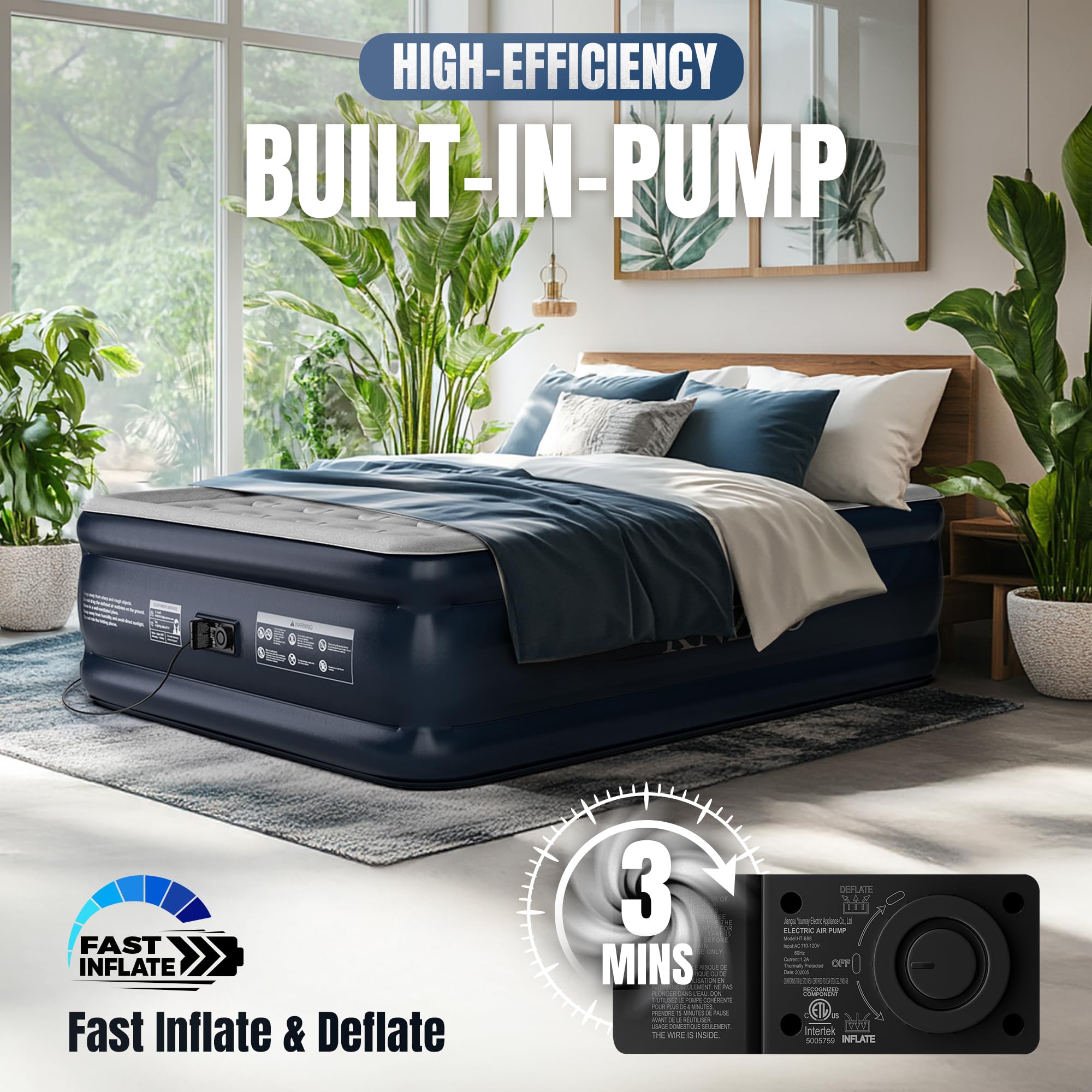 KNZZO queen air mattress portable and lightweight for home, camping, or guests.
