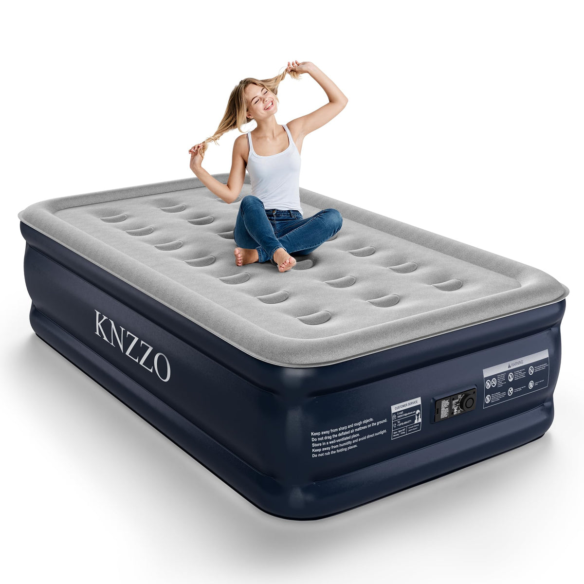 KNZZO twin air mattress built-in pump inflates quickly for guests