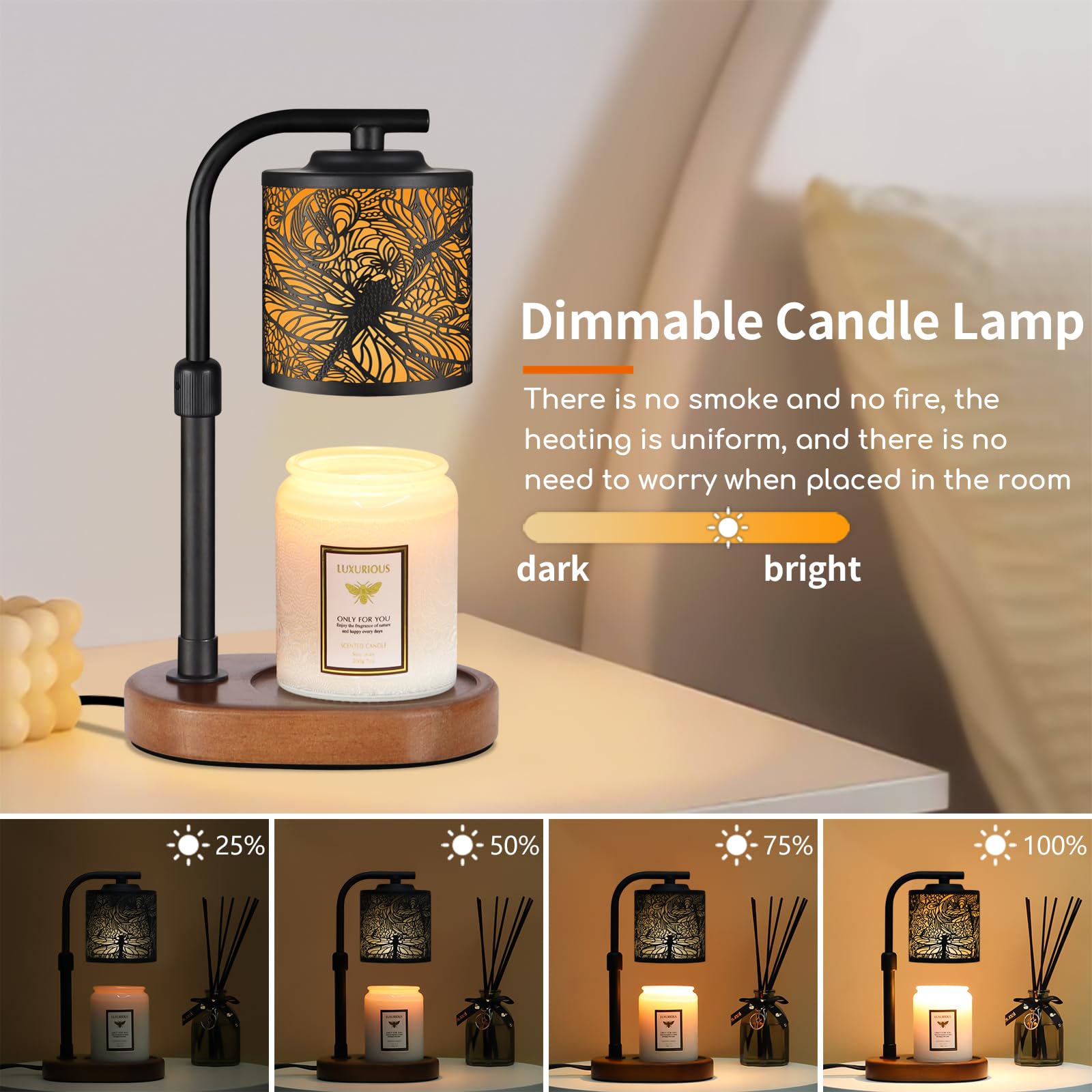 Dragonfly shade warmer compatible with jar candles and wax melts