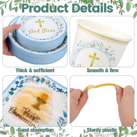 Kochorie blue First Communion cups 9oz ensure leak-free serving during toasts.