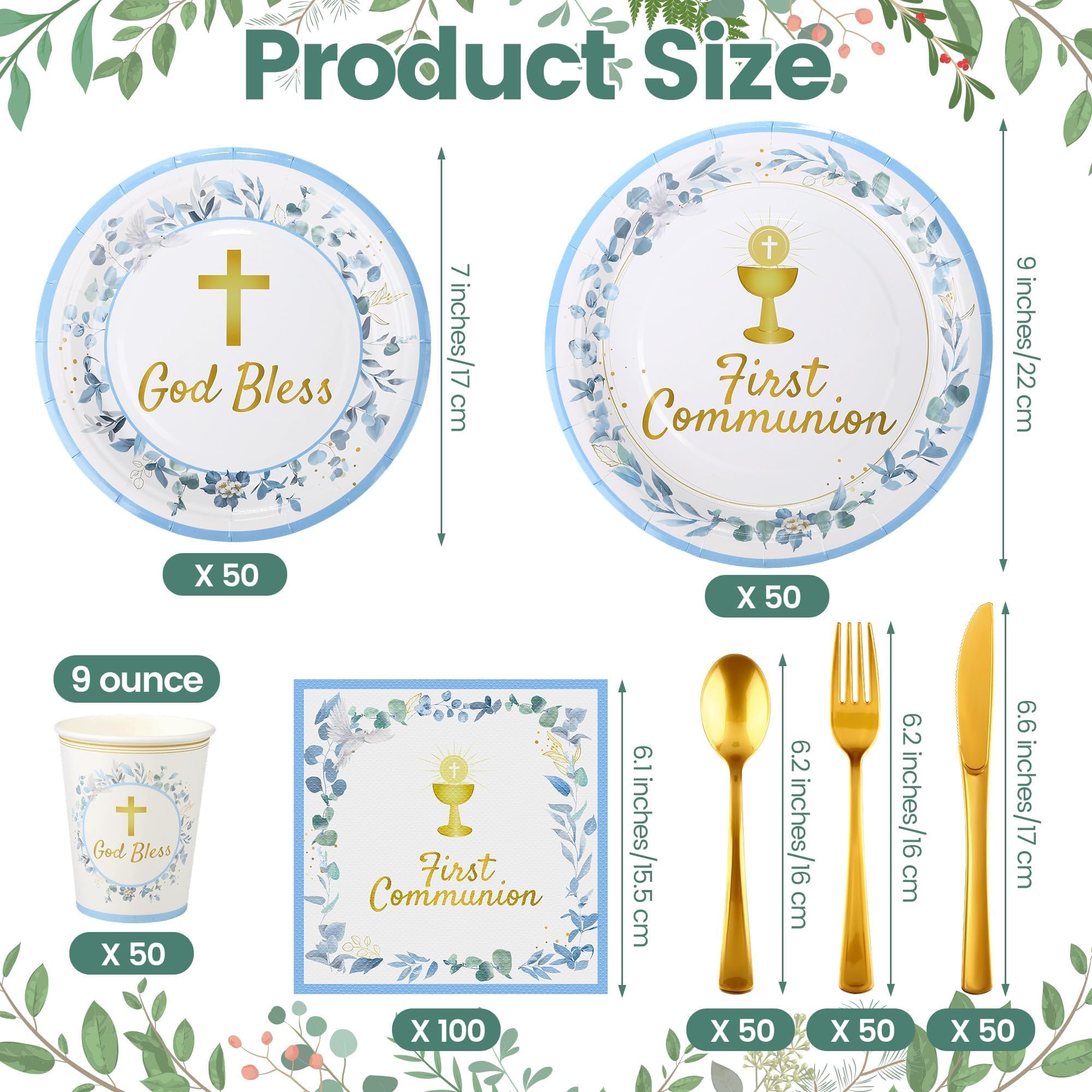 Kochorie blue First Communion plates 7-inch add convenient portions for kids.