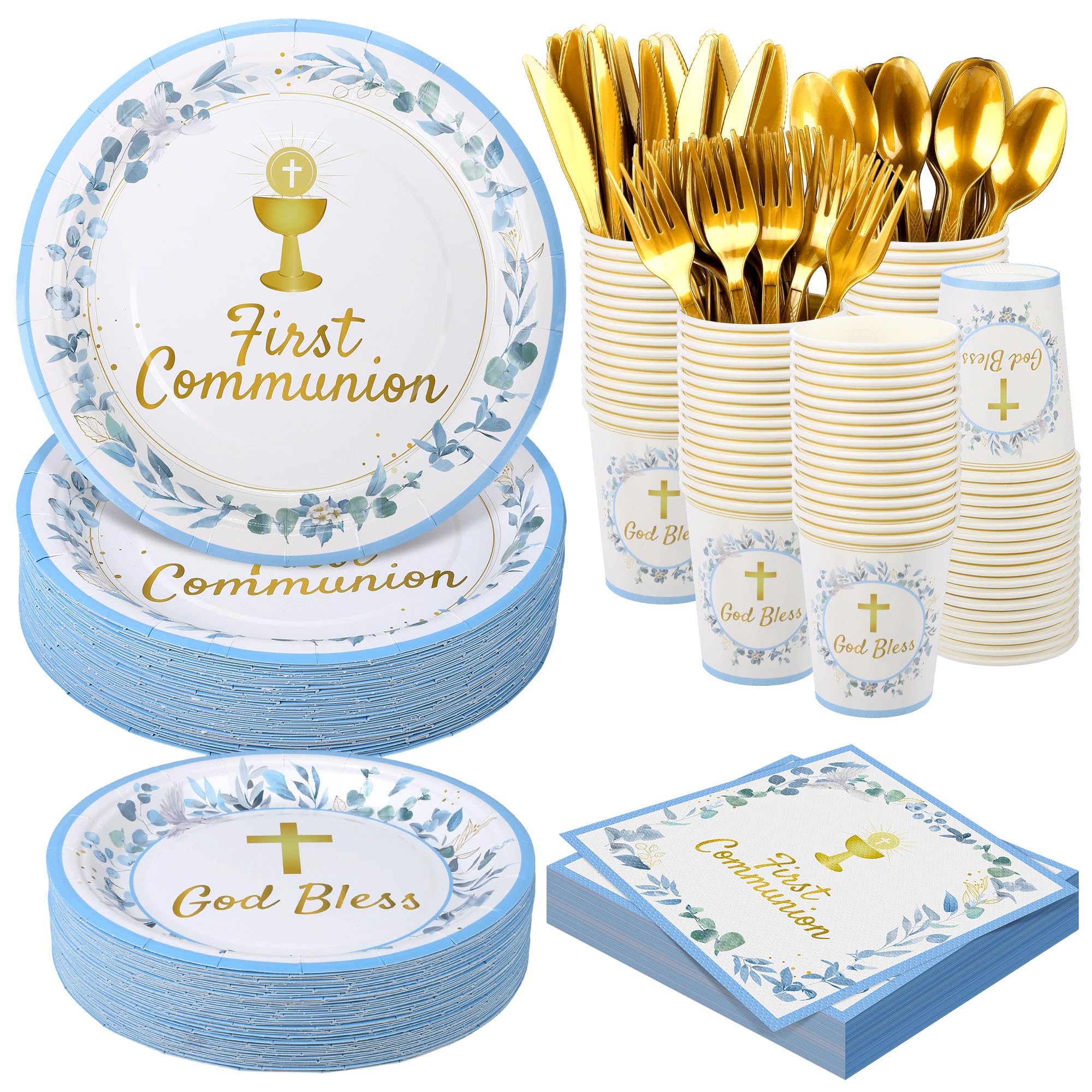 Kochorie blue First Communion plates 9-inch provide sturdy dining for celebrations.