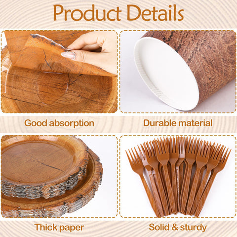 Kochorie wood grain slice cups 9oz for drinks at camping parties