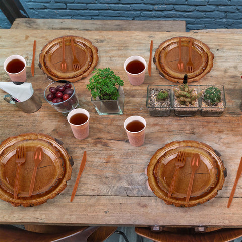 Kochorie brown cutlery set for disposable convenience at woodland parties
