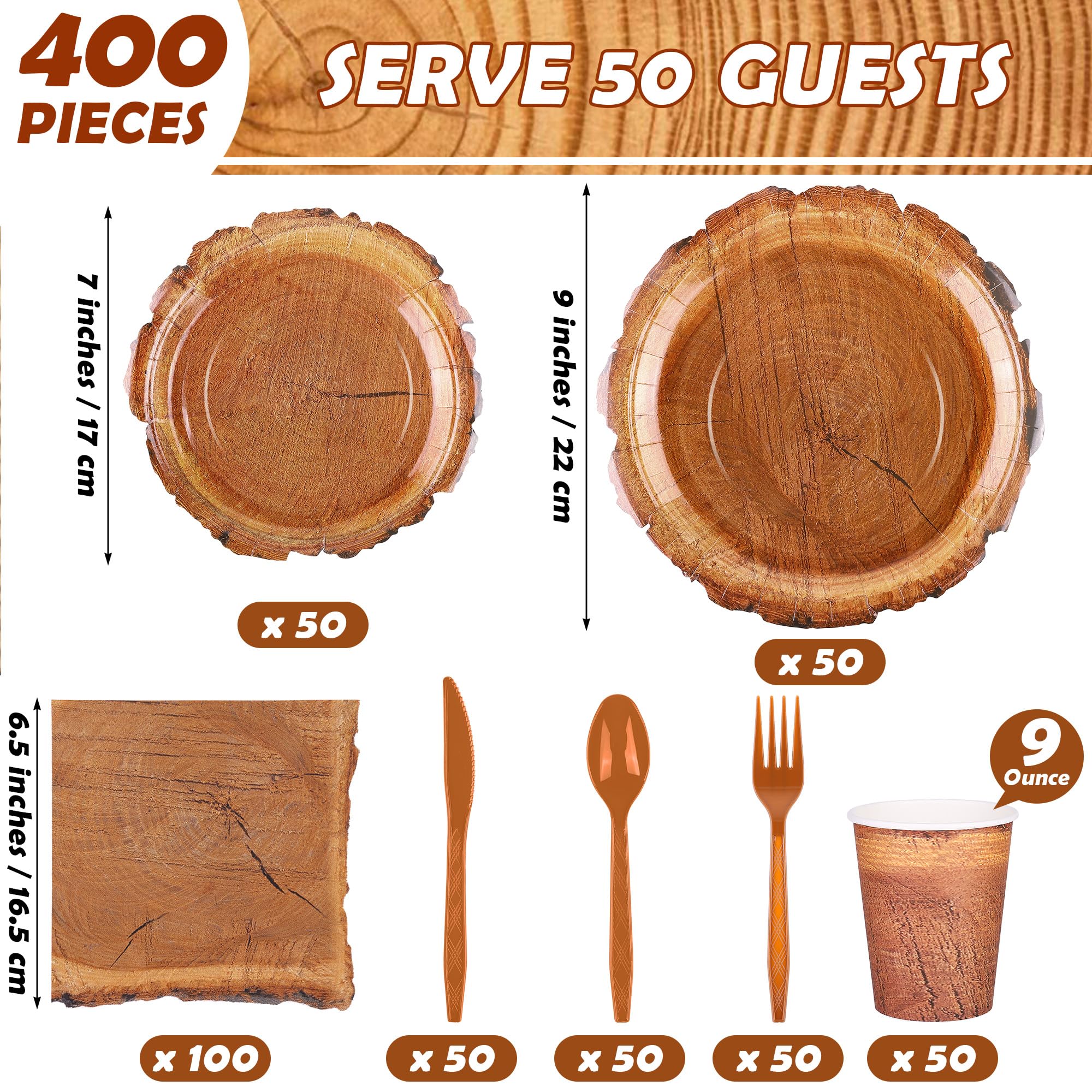 Kochorie wood grain slice plates 7-inch for snack portions at woodland gatherings