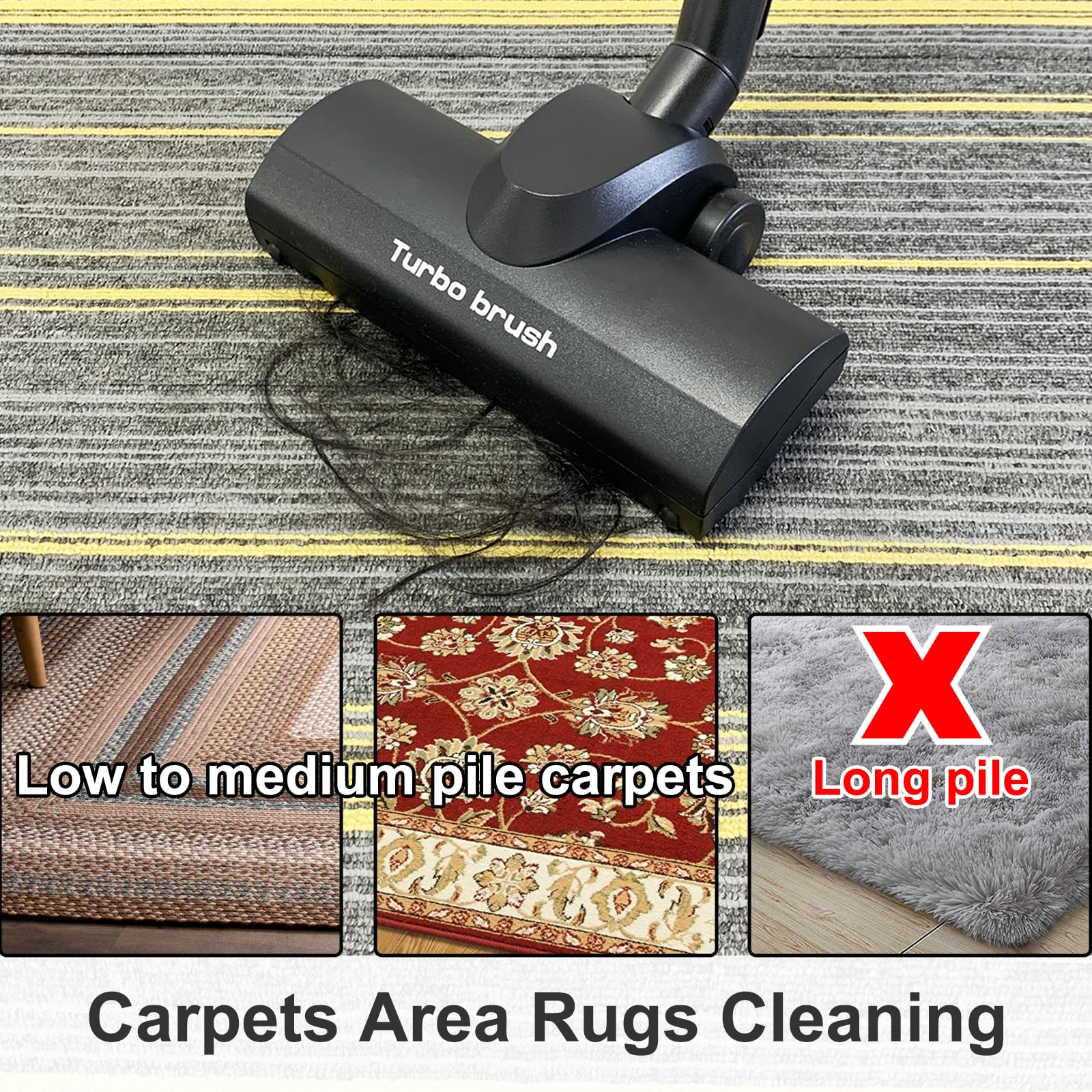 Kodahome Turbo Brush on low-pile carpet shows effective debris pickup.