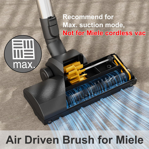 Kodahome Turbo Brush connected to Miele C1-C3 showcases secure fit for canisters.