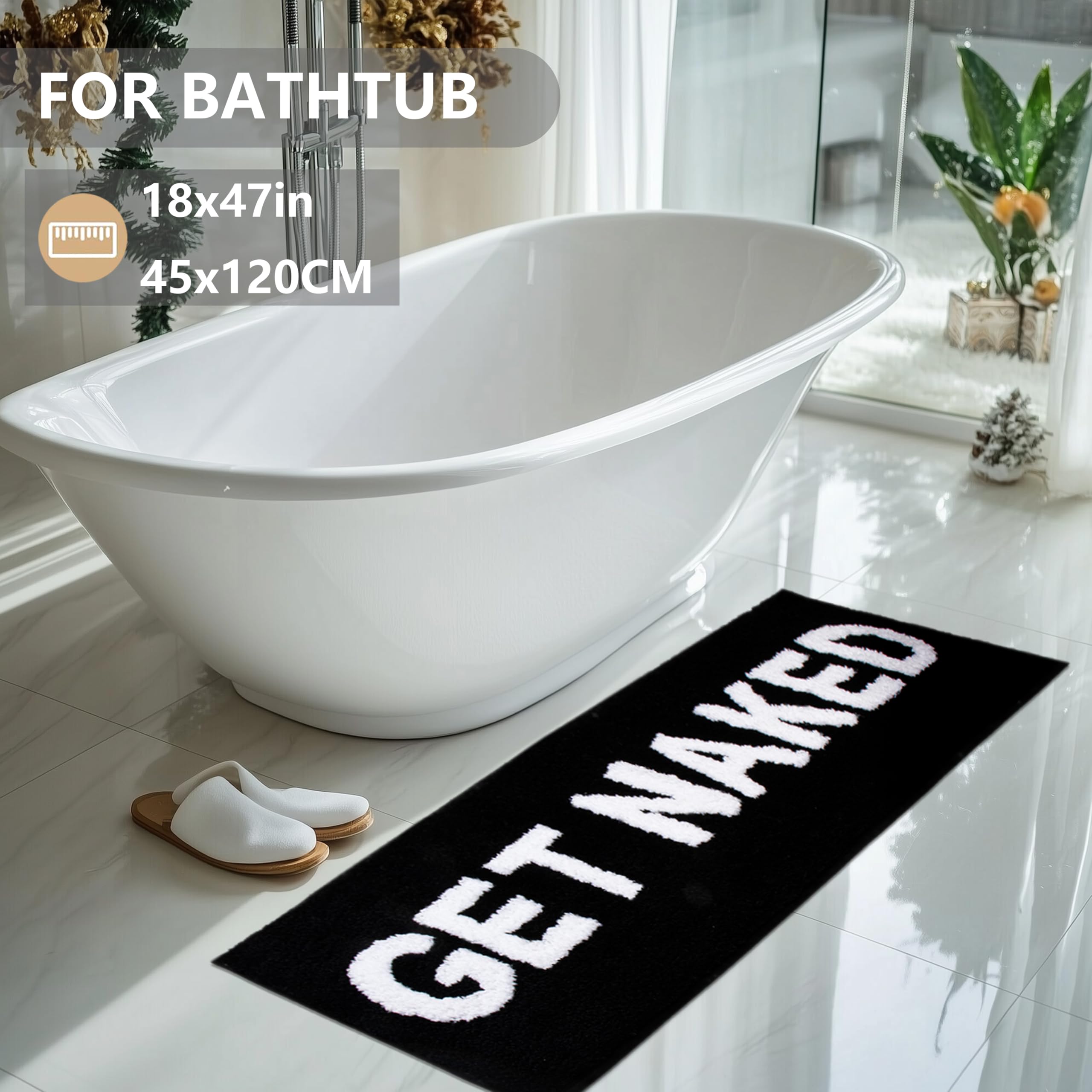 KOEXM bathroom scene with Get Naked mat by shower for versatile décor.