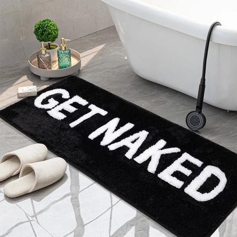 KOEXM Get Naked bath mat full runner 18x47 in black for stylish, comfortable bathroom décor.
