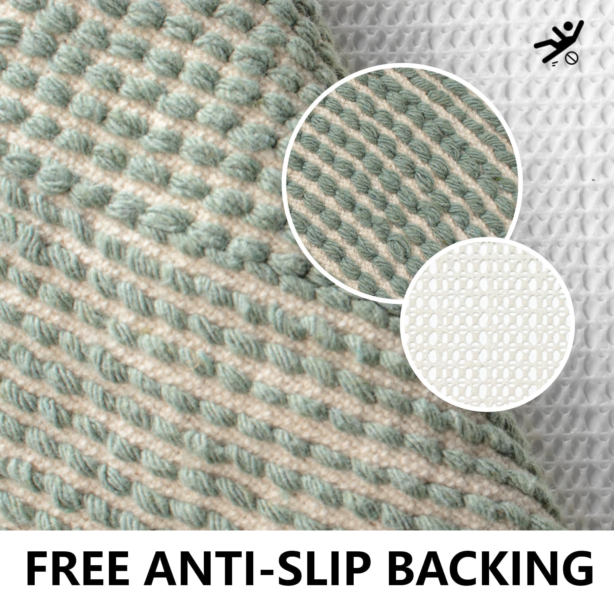 KOEXM half-circle boho rug non-slip back for safe grip on floors.