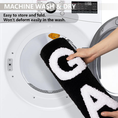 KOEXM machine washable bath rug stays fresh with cold water care.