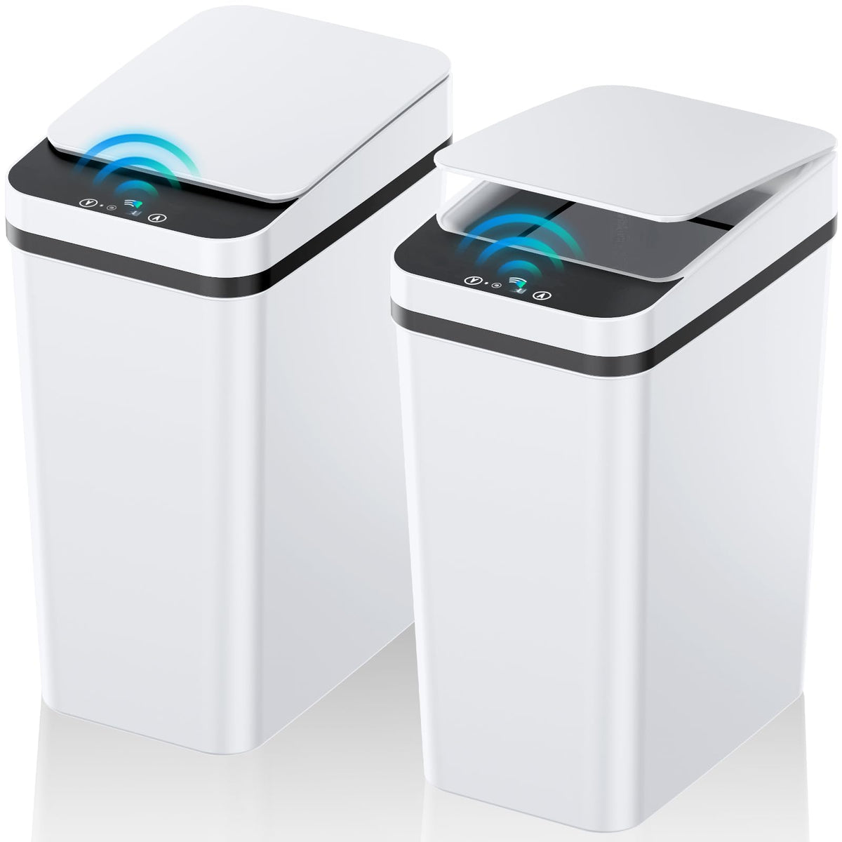 KOEYLE 2Pack slim touchless trash bin front view demonstrating space-saving design for tight spaces.