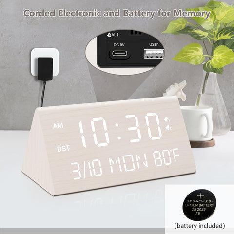 Kogonee alarm clock side view showing slim profile for compact bedside fit.