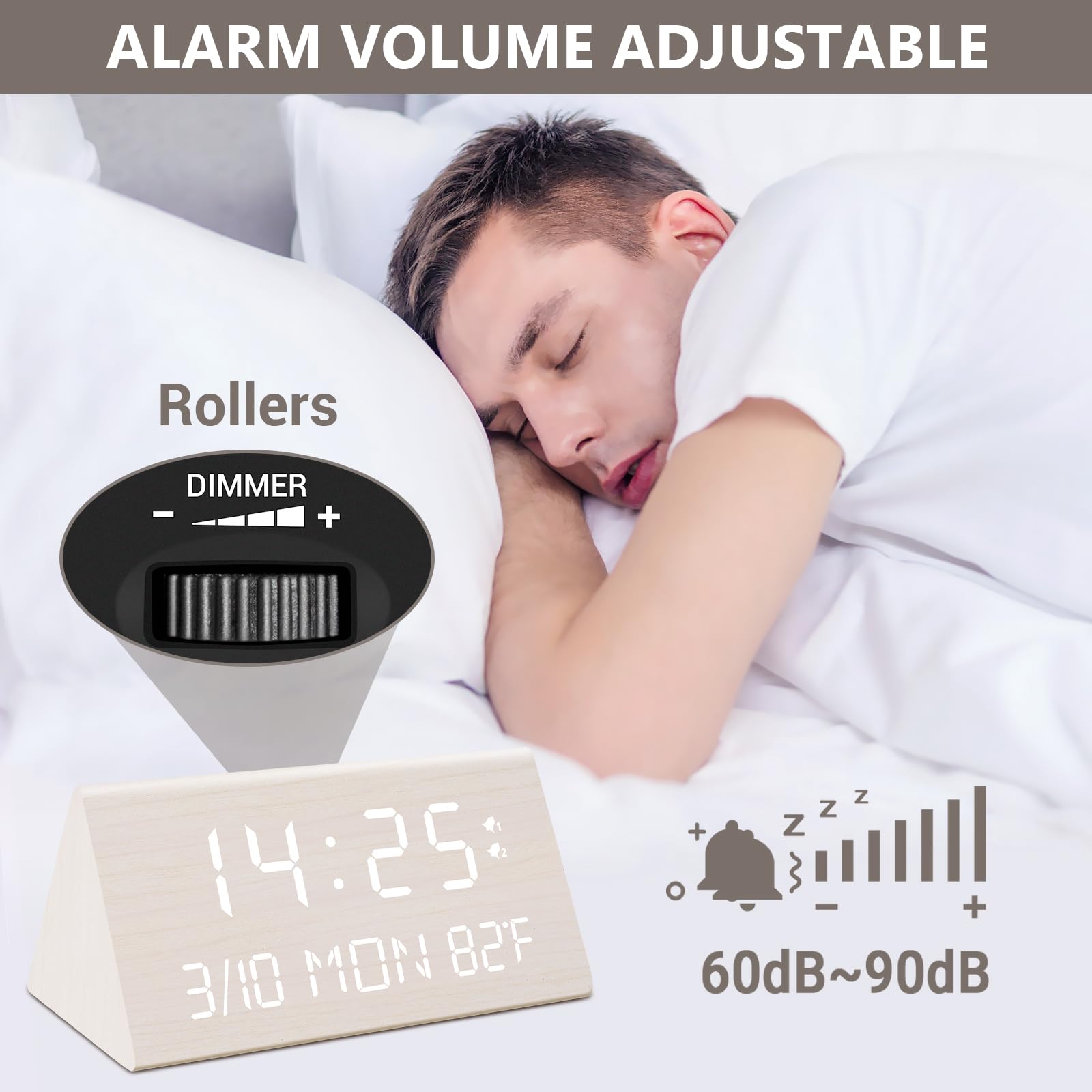 Kogonee clock illustrating weekday and everyday alarm modes for scheduling.